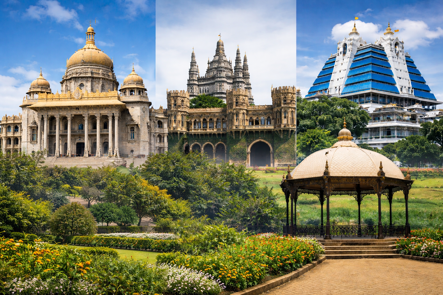 Bangalore city tour taxi service covering Vidhana Soudha, Bangalore Palace, ISKCON Temple and Lalbagh garden