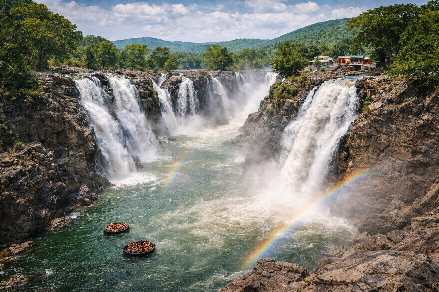 Hogenakkal Falls waterfall near Bangalore with coracle boat ride for day trip taxi service
